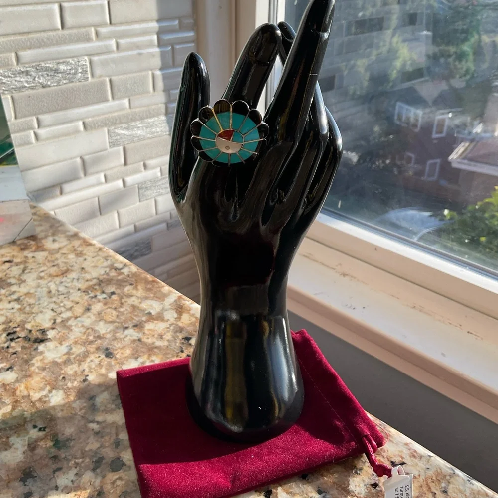 Turquoise 🌠ZUNI🌠 Floral Inlay Ring - Picture 4 of 6